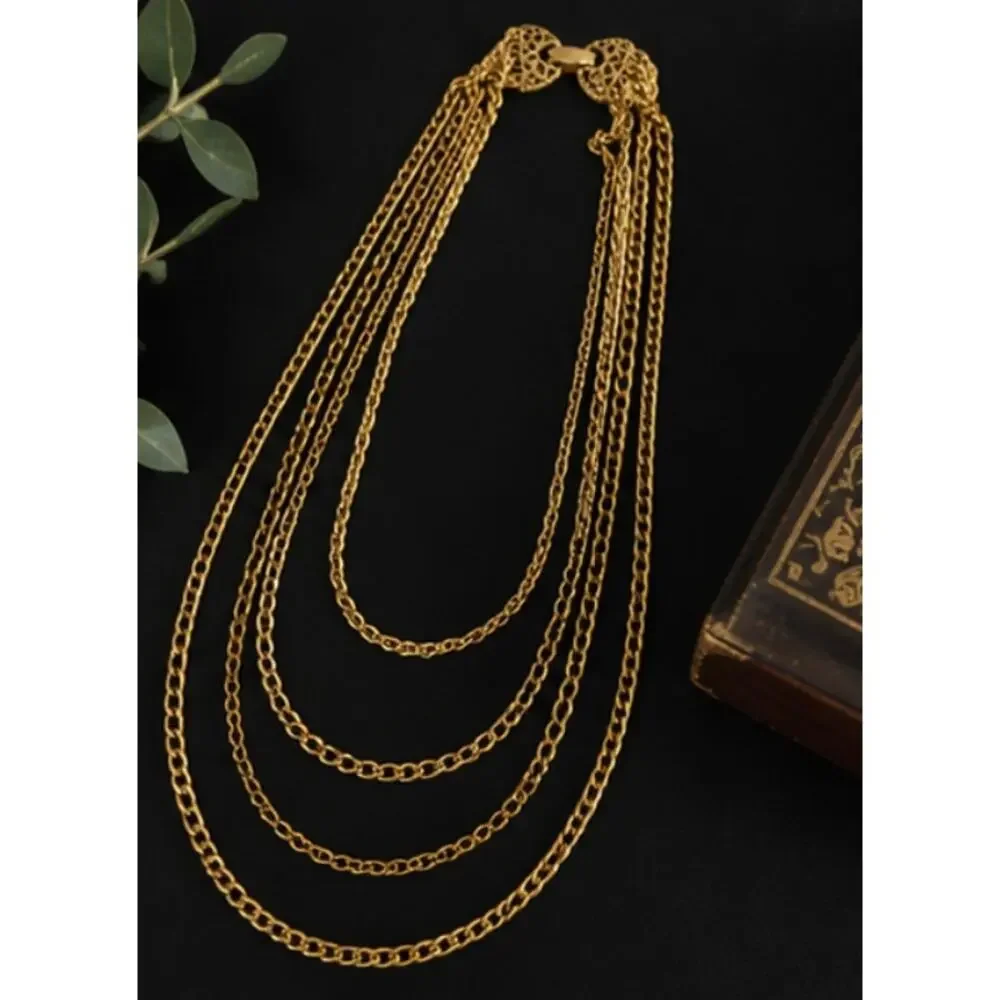 Vintage Goldette Multi Strand Gold Tone Chain Necklace Statement Layered 60s 70s